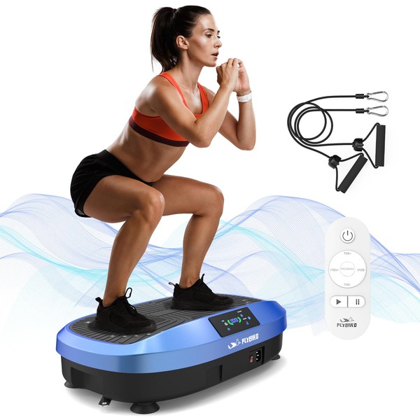 FLYBIRD Vibration Plate Exercise Machine, Lymphatic Drainage Machine, Whole Body Workout Vibration Platform w/ 2 Resistance Bands for Wellness and Fitness-Blue