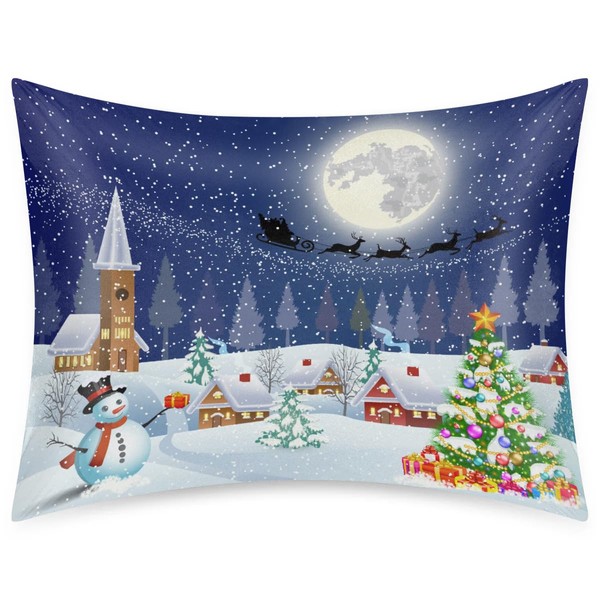 Winter Christmas Tree Satin Pillowcase for Hair and Skin,Snowman Santa