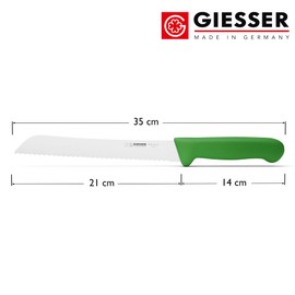 Giesser seit 1776 - Made in Germany - Brotmesser 21 cm Veggie, grün, nachhaltiger Griff, rutschfest, wellenschliff, rostfrei, scharfes Messer für gesunde Küche
