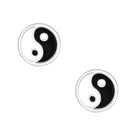 Laimons Women's Stud Earrings Yin Yang Plate Flat White Black 925 Sterling Silver, Silver, No Gemstone