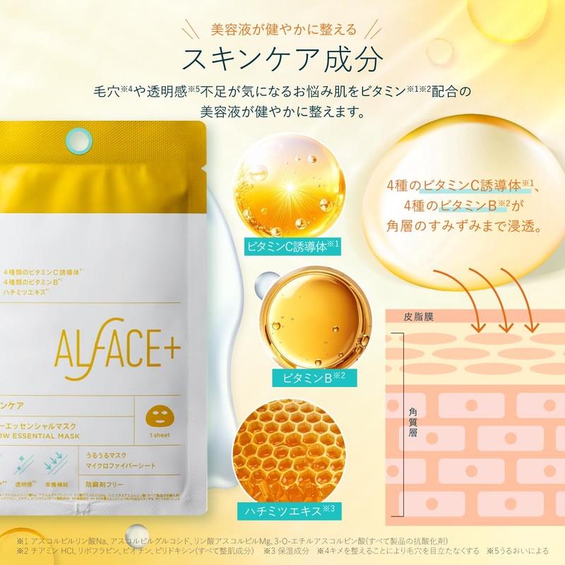 【Renewal】Alface (Orfes) Yellow Essential Mask, 4-Piece, Vitamin Care, Moisturizing Mask,