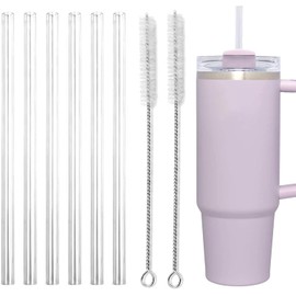 6 Popotes Reutilizables para Vaso con 2 Cepillos Limpiadores, Pajitas de Plástico de Grado Alimenticio sin BPA, Largo 31cm, Compatibles con Vasos de 40 oz