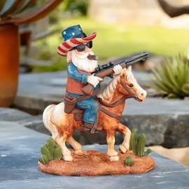 Resin Stars and Stripes Cowboy Riding Horse Sculpture-Hand-Painted Details-Trendy Business Gift for Outdoor SpacesColor: As picture, Size: One Size