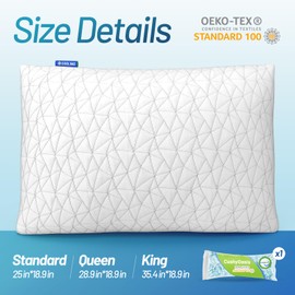 CushyOasis Shredded Memory Foam Pillows, Bed Pillows for Sleeping, Standard Size Pillows, Cooling Pillow, Stomach and Back Sleepers with Removable Washable Pillowcase (Standard*1)