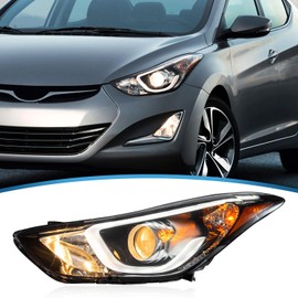 TTUN AUTO Compatible with 2014 2015 2016 Hyundai Elantra Sport/Limited Headlight Halogen & Reflection Bowl Type with LED Daytime Running Lamp