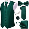 Hi-Tie forest Green Men Silk Vest Bowtie Set Formal Suit
