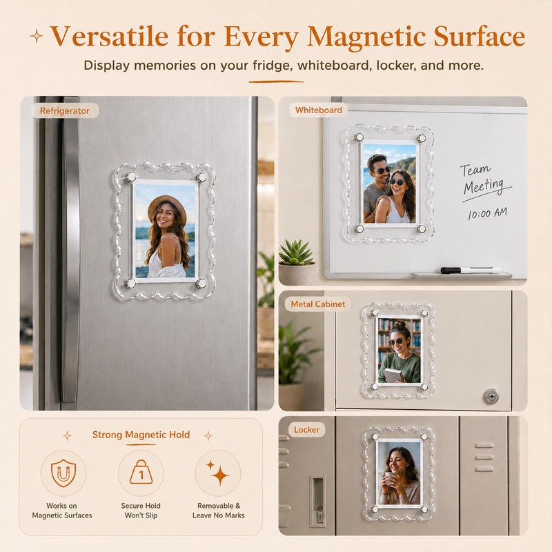 6 Pack Scalloped Acrylic Magnetic Photo Frames, 2.56 x 3.74