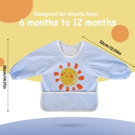 Yoljun Baby Bibs with Sleeves, Sun Pattern Baby Bibs 6-12 Months for Baby Led Weaning, Coverall Baby Bibs for Baby Feeding Waterproof Weaning Bib for Baby Infant Toddlers (S)