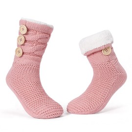 LEMZONE Women's Winter Slipper Socks Warm Cozy Fuzzy Fleece-lined Cabin Socks with Grippers