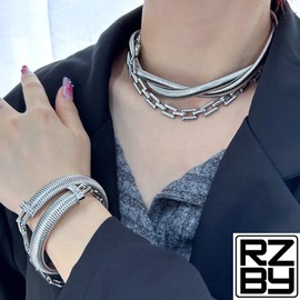 Razzberry Waterproof Stainless Steel Wrap Around Bracelet Bangle, Designer Chunky Style, 12mm Wide, Zirconia Accent Stones, with included Gift Pouch (Silver)