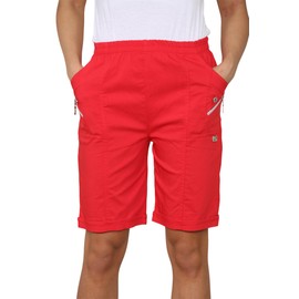 Grunge Wear® Women's Cherry Berry Shorts - Ladies Plain Stretch Fit Pull On Elasticated Waist Summer Short Pants (Red, UK 16)