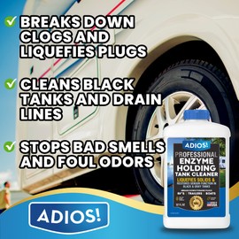 ADIOS! RV Black Tank Cleaner - Unclogs Plugs and Drains, Stops Odors, Cleans and Maintains Holding Tanks (32 oz)