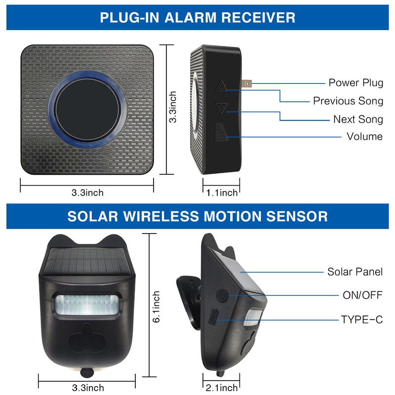 Infrared Sensor Doorbell Solar Driveway Alarm Strobe Light Outdoor Security
