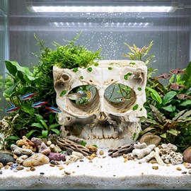 Exasinine Skull Aquarium Decoration Cave Fish Tank Skull Hideout Rock for Betta Shrimp Cichlid, Fish Tank Ornament with Swim Through Holes for Small Aquariums