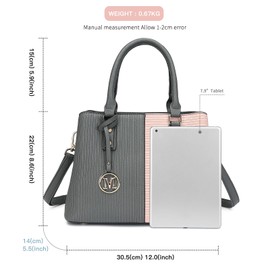 Miss Lulu Handbag Women's Handbag, Elegant Woman PU Leather Shoulder Bag, Strap Top Handle, Vintage Soft Hobo Bags, Shoulder Bag with Removable, Pink & Grey