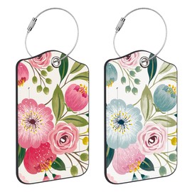 Neidius Luggage Tags for Suitcase,2 Pack Spring Flowers PU Leather Luggage Tags with Stainless Steel Loop Privacy Cover ID Address Labels,Adult Travel Suitcase Tags