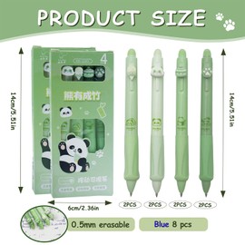 SHENSAIGO Pack of 8 Panda Erasable Ballpoint Pens, 0.5 mm Erasable Pens, Blue Ballpoint Pen, Erasable Rollerball Pen, Ballpoint Pen Erasable Gel Pens for Students Gift