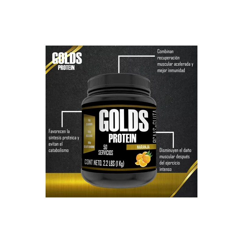 Aminoácidos Bcaas Glutamina Golds Protein 1kg Polvo 50serv