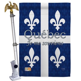 Breeze Decor HS108165-BO-02 Quebec World Canada Provinces Decorative Vertical House Flag Set, 28"x 40" w/Flagpole, Multi-Color