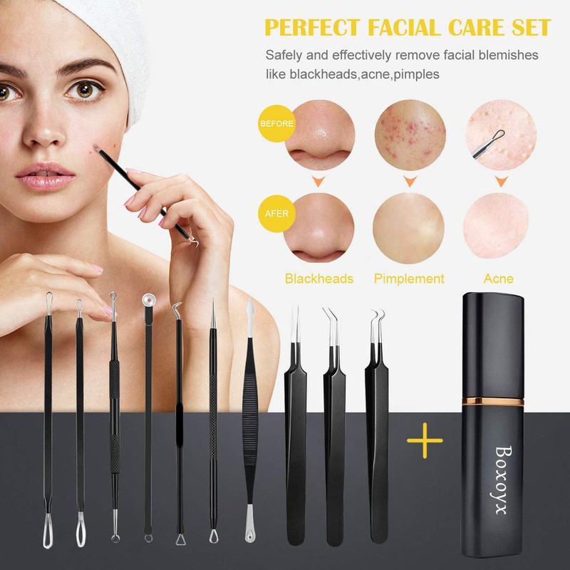 Pimple Popper Tool Kit - Boxoyx 10 Pcs Blackhead Remover