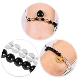 Nupuyai Heart Charm Obsidian Crystal Beads Bracelet for Women, Healing Stone Stretch Letter Love Charm Bracelet