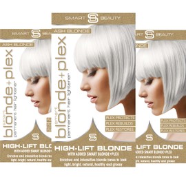 Ash Blonde Hair Dye with added Plex Hair Care Conditioner, Permanent Hair Colour with Cool Ash Hair Toner for Blond Hair, Vegan Hair Dye, Cruelty-Free - Smart Beauty Hair Colour (Pack of 3)