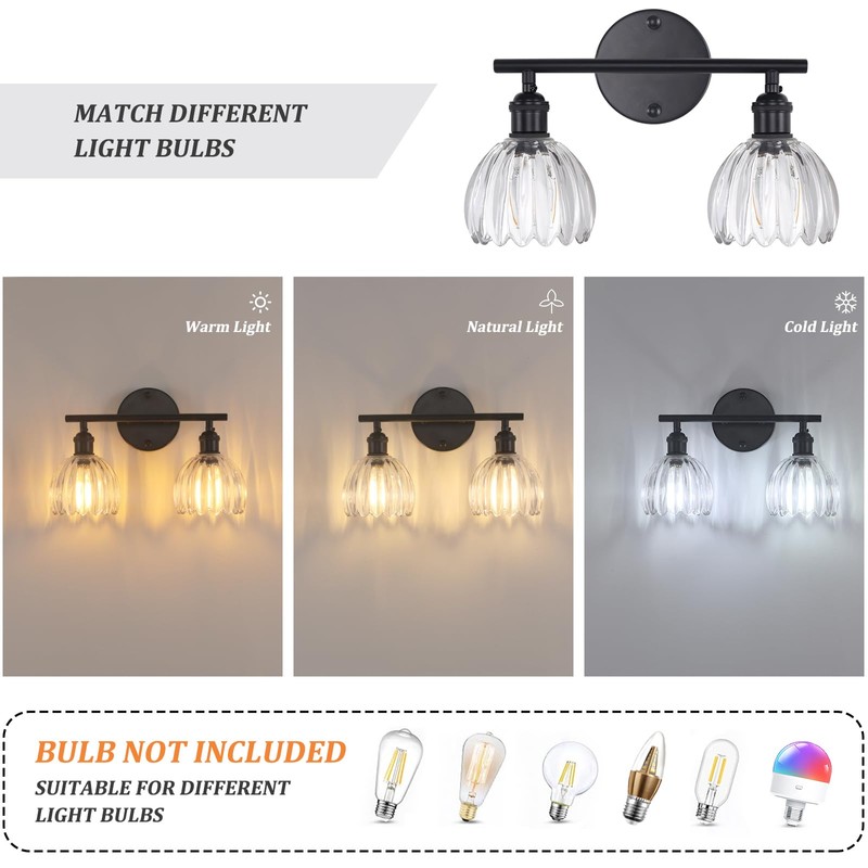 Shenmoyl Bathroom Light Fixtures, 2-Light Black Vanity wall Light Over