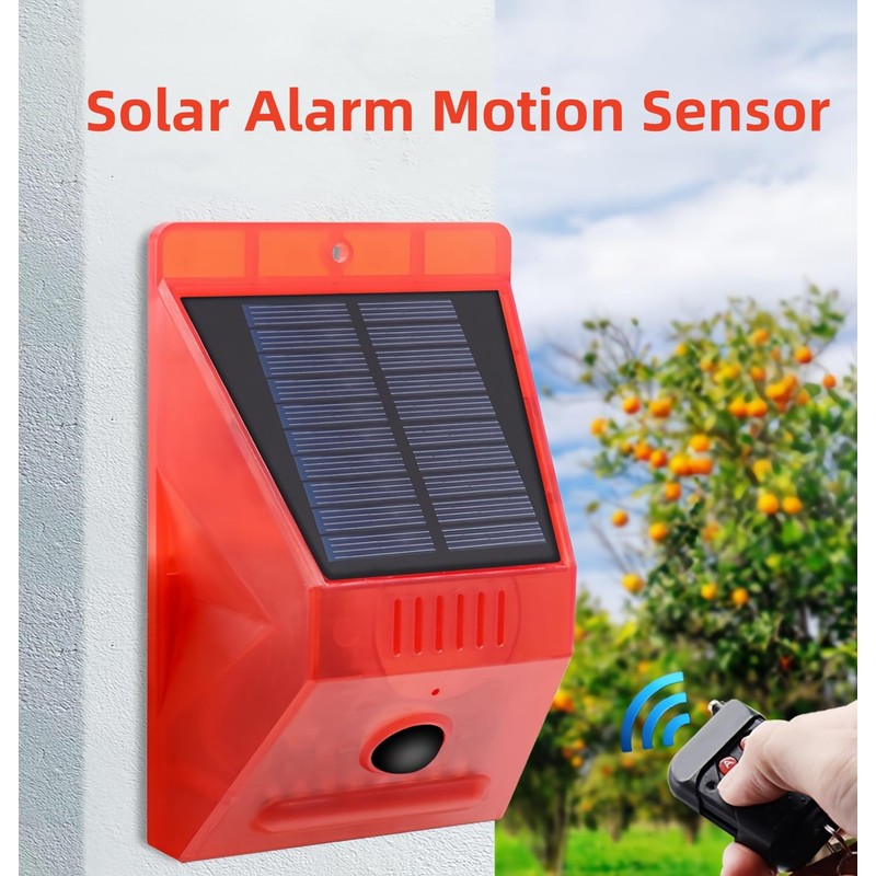 Lancoon Solar Alarm Strobe Light with Remote Control Motion Sensor
