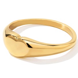BENIQUE Gold Signet Rings for Women Men, Stackable Chunky Statement Plain Heart Dainty Pinky Ring, Non-Tarnish 18k Gold Plated Stainless Steel Size 3 4 5 6 7 8 9 10 11, Metal, No Gemstone