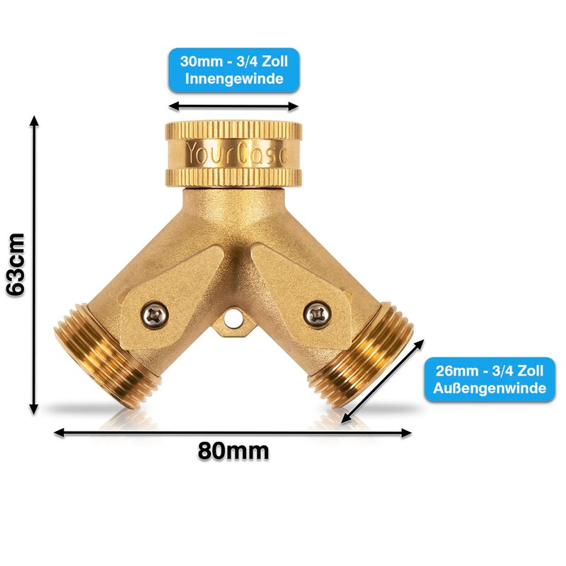 YourCasa Water Distributor Y Splitter 3/4 Inch Brass - Water