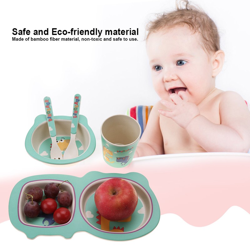 5 pcs set Eco friendly Bamboo Fiber Cartoon Children Tableware