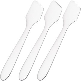 Pndeyo 3pcs Mini Metal Makeup Spatula, Reusable Cosmetic Cream Spatulas Spoon, Skincare Scoop Applicator Facial Massage Beauty Tools for Mixing and Sampling Face Eye Cream- Silver