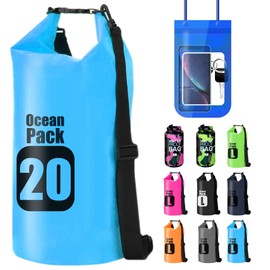 ShyaWorld Backpack Waterproof Dry Various Capacity Waterproof Airtight Protective Case Included for Beach Kayak Surf Mountains and Much More (Blue, 20L)