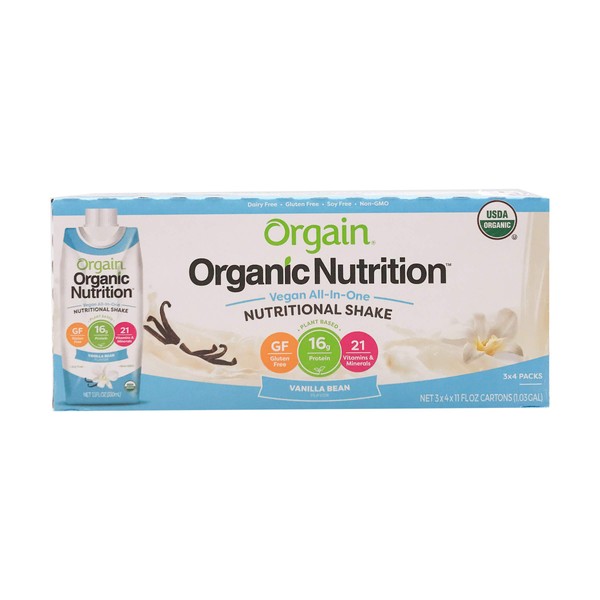 Orgain Organic Vegan Plant Based Nutritional Shake, Vanilla Bean 11 Ounce, 12 Count