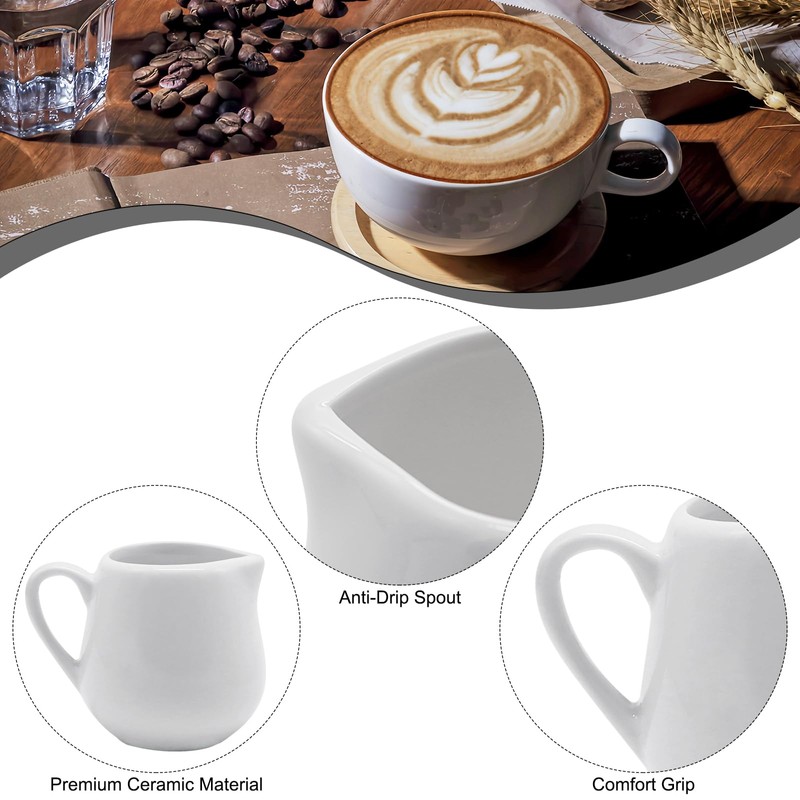 ICEBLUEOR Set of 6 Small Milk Jugs,110ml White Ceramic Milk