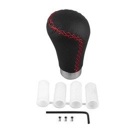 Gear Knob, Universal Gear Knob Gear Stick with 4 Adapters for Cars (Black Red Leather Stitches)