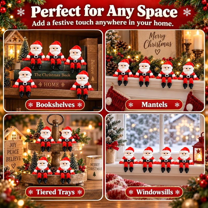 15 Pack Mini Santa Figurines, Christmas Decorations with Movable Legs
