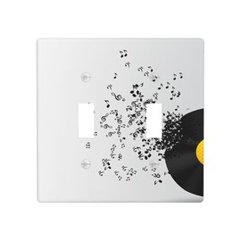 Moslion Black Music Vinyl Record 2-Gang Switch Covers Note Musical Gray Double Toggle Wall Plate Outlet Covers Light Plug for Kitchen Home