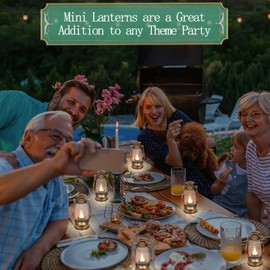 LLQ 12 Pack Vintage Decorative Lanterns, Mini Candle Lantern Decorative LED Candle Holders with Flameless Candles for Wedding Table Centerpieces, Christmas Party Outdoor Decorations, Brown