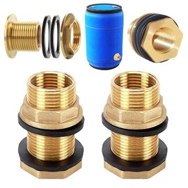 Begpoee Pack of 2 Tank Fittings Included, Brass Tank Fitting, Barrel Fitting, with 1/2 Inch Male Thread x 3/8 Inch Female Thread, for Taps, Water Butt and Water Tanks (Yellow)