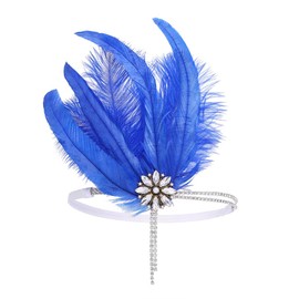 IYOU 1920s Feather Flapper Hairpiece Royal Blue Crystal Gatsby Hair Band Prom Wedding Hair Accessories for Women