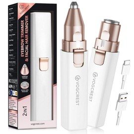 VG Vogcrest Rechargeable 2-in-1 Eyebrow & Facial Hair Remover for Women Painless Razor with LED Light for Lips Body Daily Gentle Comfort Portable Precise Design:_Ivory White_1 Pack