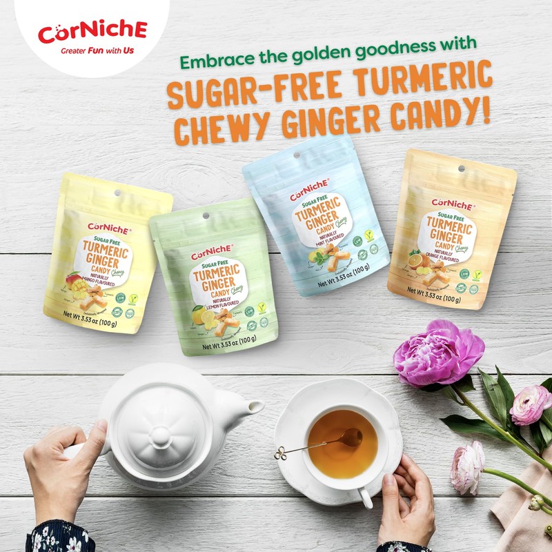 CORNICHE Turmeric Ginger Candy, Anti-Nausea and Digestion Aid, Individually Wrapped