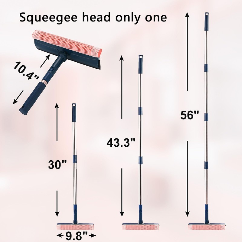 Professional Window Squeegee,2-in-1 Window Cleaner with 56" Long Stainless Steel