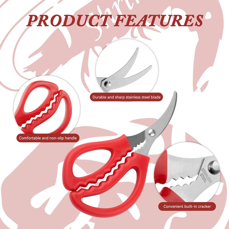 Creole Feast CS6101R 4-Piece Seafood Scissors Set, Multifunctional Stainless Steel