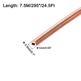 sourcing map Refrigeration Tubing 2.5mm OD x 1.5mm ID x 24.5Ft Length Copper Tubing Coil