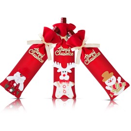 hexiaoxiao 3pcs Christmas Wine Bottle Gift Bags Cute Merry Christmas Wine Bottle Covers with Ribbon for Holiday Party gift wine bags (Santa Snowman and elk)