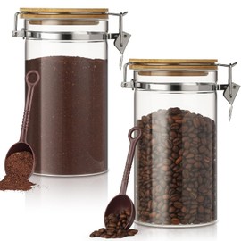 VZZNN 2 Pack Coffee Bean Storage Container with Airtight Bamboo Lids 40.5oz Glass Airtight Coffee Canister with Scoop Coffee Container for Grounds Tea Cereal Sugar