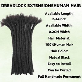 4 Inch 0.2cm Thickness Loc Extensions Real Human Hair 10 Strands Dreadlock Extensions Human Hair for Women Men 100% Full Handmade Permanent Locs Extensions Can Be Dyed and Bleached (Natural Black)