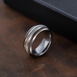 8mm Opal Tungsten Carbide Hawaiian Koa Tree Wood with Created Comfort Fit Ring Engagement Wedding Band Dome Style Weighted High Polished Finish with Gift box (Crushed White Opal, 5.5)